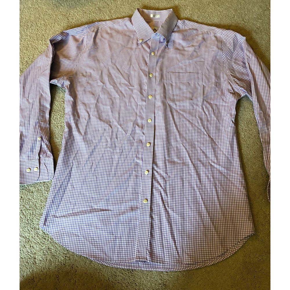 Peter Millar Men XL Purple White Check Button-Down Long Sleeve Easy Care Shirt